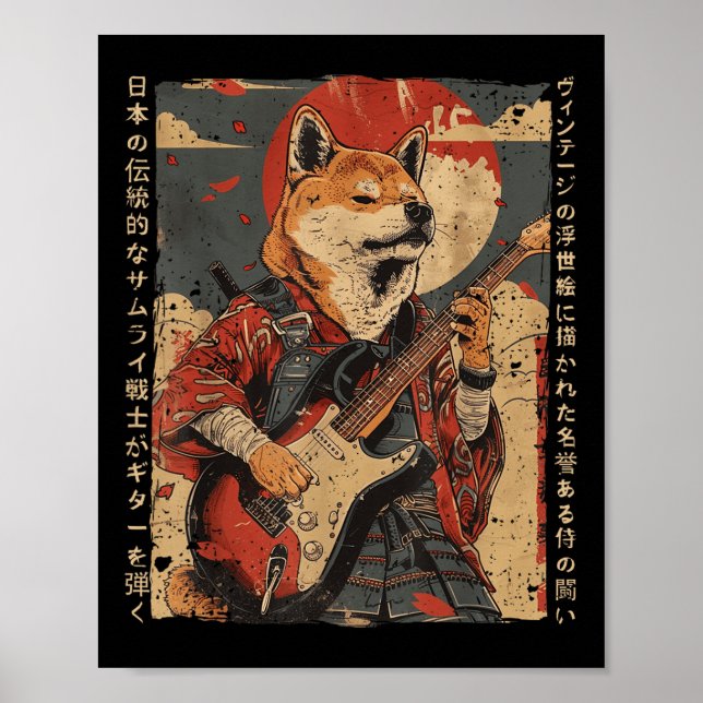 Old Japanese Artwork Samurai Dog Playing The Elect Poster (Front)