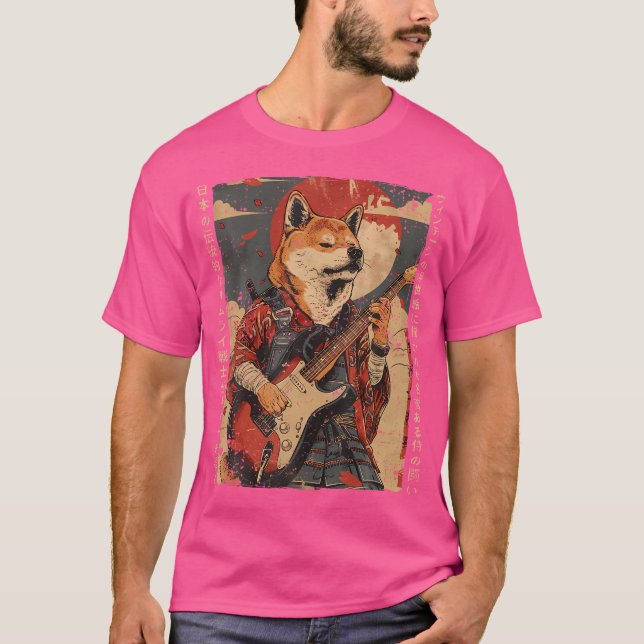 Old Japanese Artwork Samurai Dog Playing The Elect T-Shirt (Front)