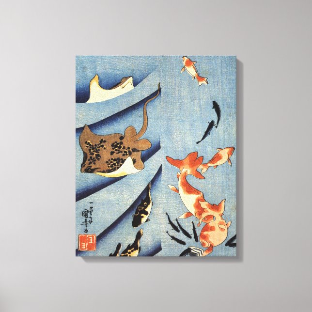 Old Japanese Sea Life Painting circa 1800s Canvas Print (Front)