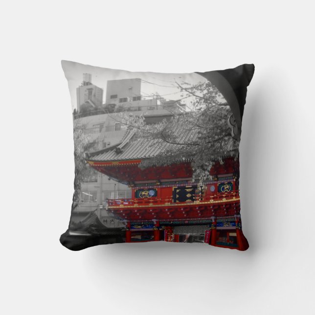 Old Japanese Temple Throw Pillow (Front)