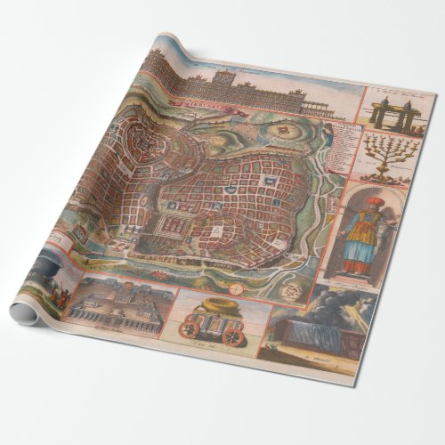 Old Jerusalem Israel Map 1690 Israeli Capital  Wrapping Paper