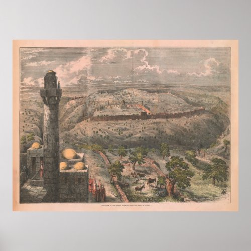 Old Jerusalem Israel Map 1853  Poster