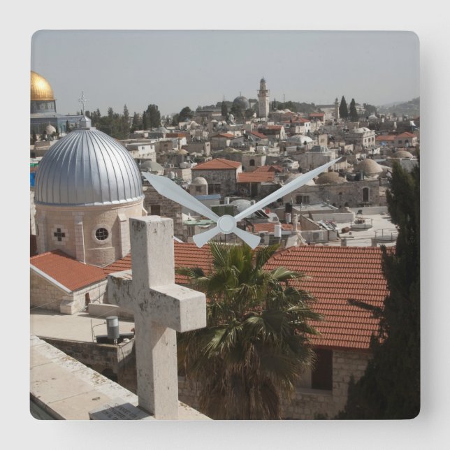 Old Jerusalem's Skyline Square Wall Clock (Front)