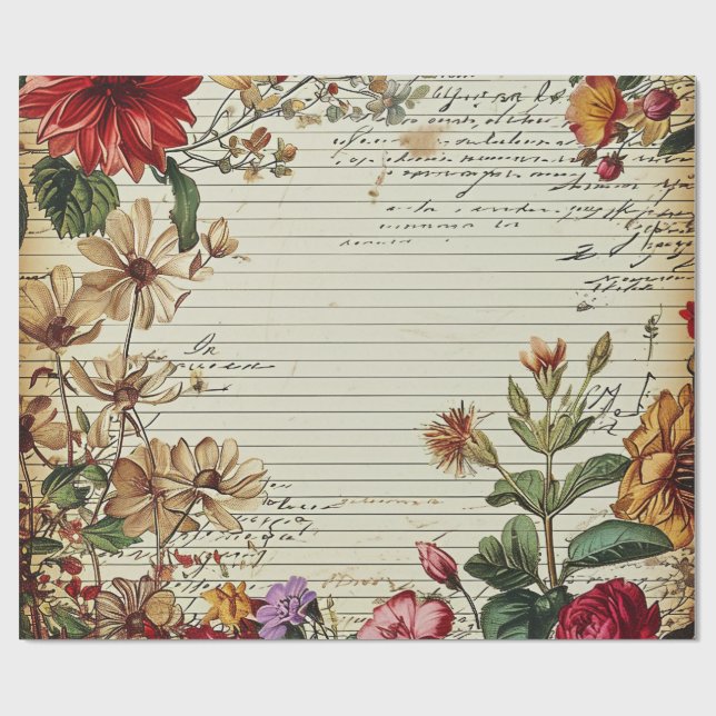 Old Junk Journal Flower Letters Wrapping Paper (Flat)