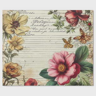 Old Junk Journal Flower Letters Wrapping Paper