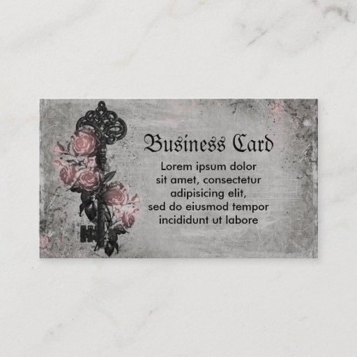 Customizable Old Key and Roses Business Cards