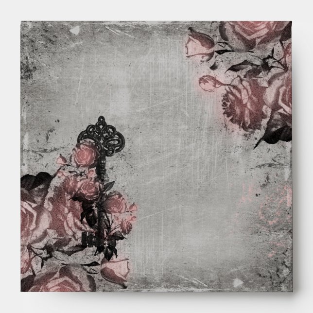 Old Key and Roses Square Envelopes (Front)