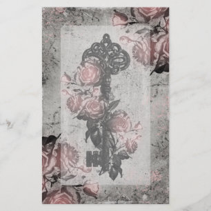 Old Key and Roses Stationery