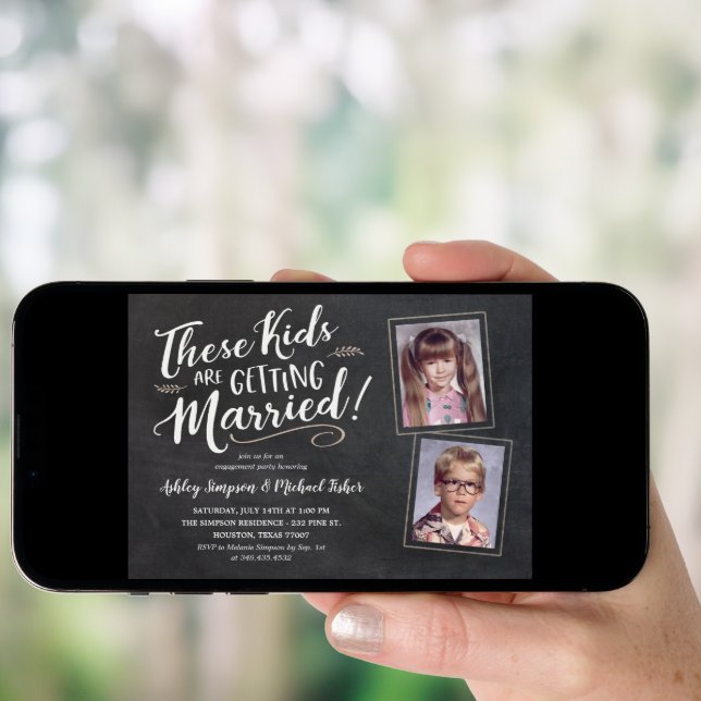 Old Kids Photos Engagement Party Hand Lettering In Invitation (Front Digital)