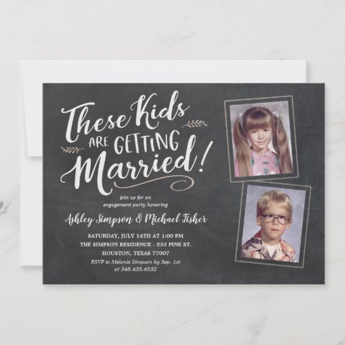 Old Kids Photos Engagement Party Hand Lettering In Invitation