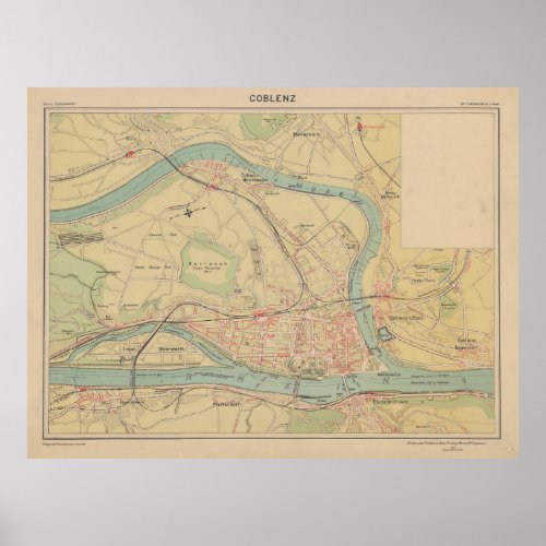 Old Koblenz Germany Map 1919 Vintage Coblenz  Poster