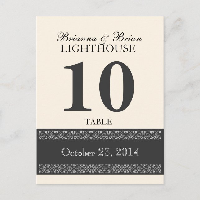 OLD LACE GRAY Wedding Table Number Card Reception (Front)