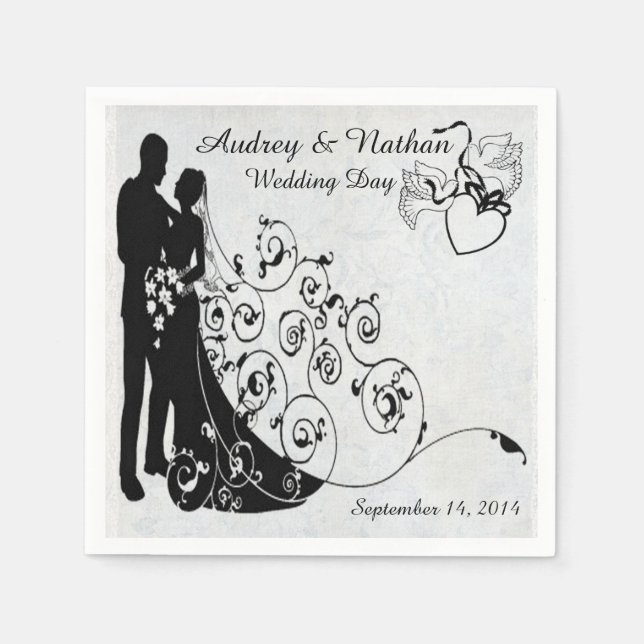 Old Lace Wedding Silhouettes Personalized Napkins (Front)