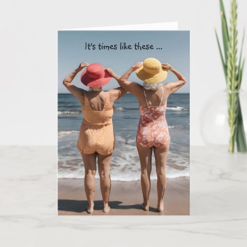 Old Ladies On The Beach Birthday Card
