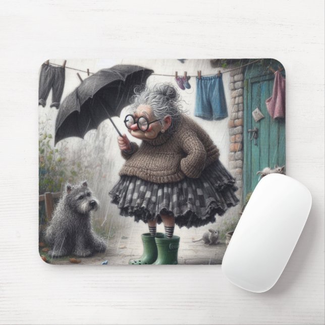 Old lady caricature mouse pad (With Mouse)