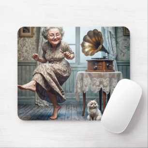 Old Lady Dancing to a Gramophone Mouse Pad