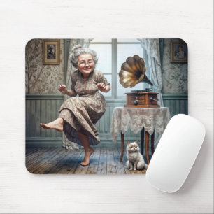 Old Lady Dancing to a Gramophone Mouse Pad