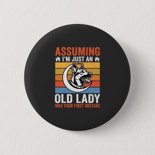 Old Lady Dog Warning Retro Button