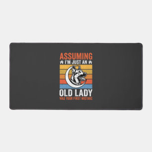 Old Lady Dog Warning Retro Desk Mat