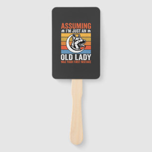 Old Lady Dog Warning Retro Hand Fan