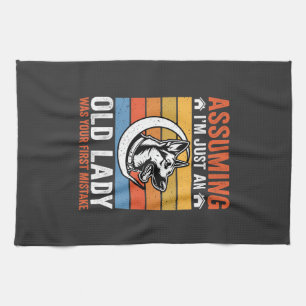 Old Lady Dog Warning Retro Kitchen Towel