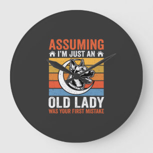 Old Lady Dog Warning Retro Large Clock