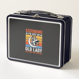 Old Lady Dog Warning Retro Metal Lunch Box