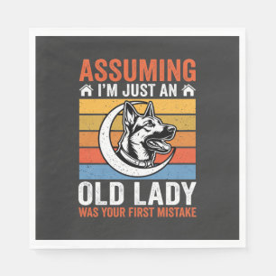 Old Lady Dog Warning Retro Napkins