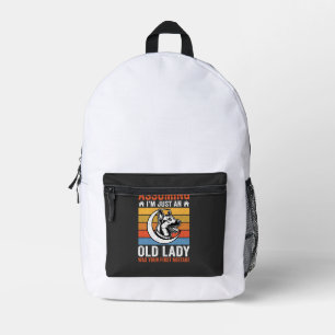 Old Lady Dog Warning Retro Printed Backpack