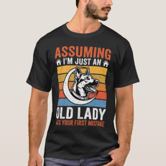 Old Lady Dog Warning Retro T-Shirt