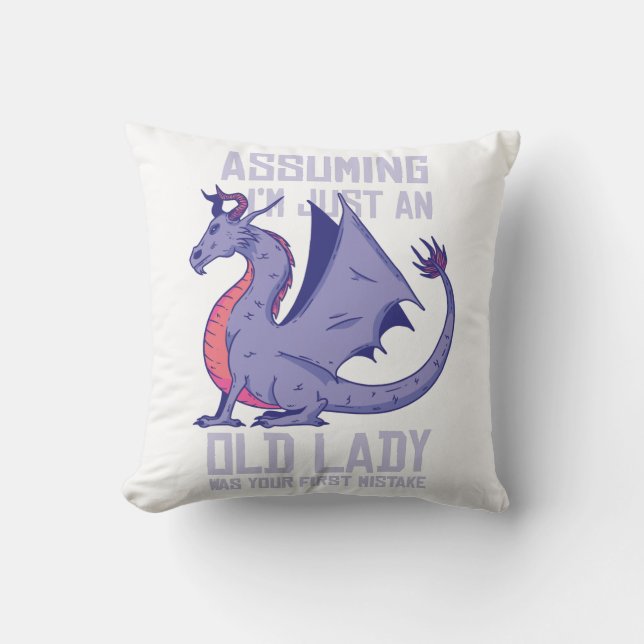 Old Lady Dragon Quote Throw Pillow (Front)
