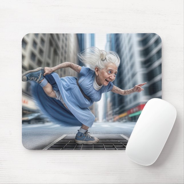 Old Lady On a Windy Street Vent Mouse Pad (With Mouse)