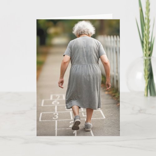 Old Lady Playing Hopscotch Birthday Humor