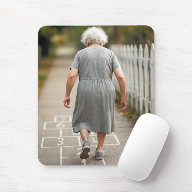 Old Lady Playing Hopscotch Mouse Pad (With Mouse)
