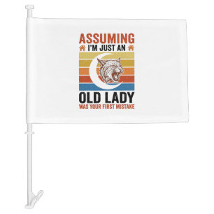 Old Lady Wildcat Vintage Funny Shirt Design_1 Car Flag