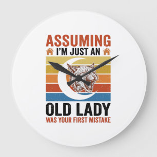Old Lady Wildcat Vintage Funny Shirt Design_1 Large Clock
