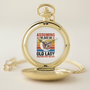 Old Lady Wildcat Vintage Funny Shirt Design_1 Pocket Watch