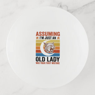 Old Lady Wildcat Vintage Funny Shirt Design_1 Trinket Tray