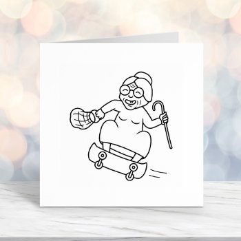 Old Lady With A Cane On A Skateboard Self-inking Stamp by Chibibi at Zazzle
