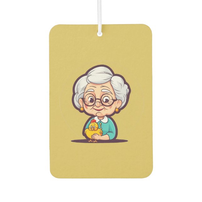 Old Lady with chicken Air Freshener (Front)