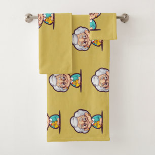 Old Lady with Chicken bath towels