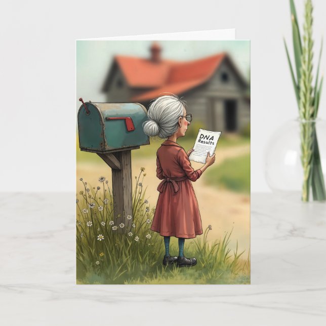Old Lady With DNA Test Results Birthday Card (Front)