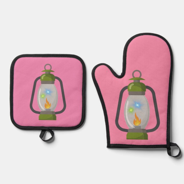 old lamp oven mitt & pot holder set (Front)