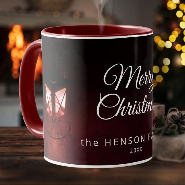 Old Lantern Light Merry Christmas Script Family Mug (Creator Uploaded)