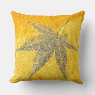 Old Leaf on Yellow Leather Throw Pillow