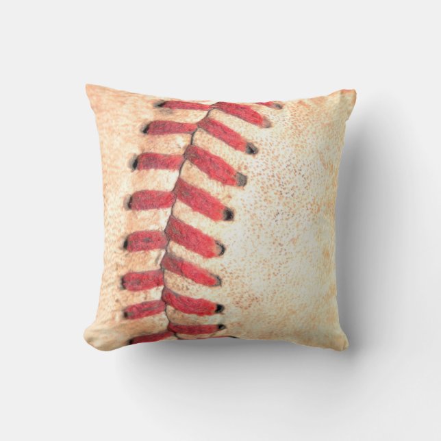 Old Leather Baseball Red Stitching Up Close Throw Pillow (Front)