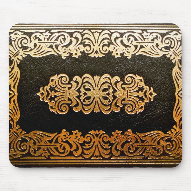 Old Leather Book Cover Black and Gold Mouse Pad (Front)