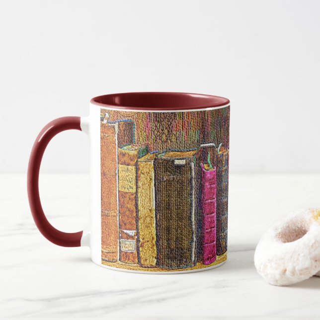 Old Leather-Bound Books Mug (With Donut)