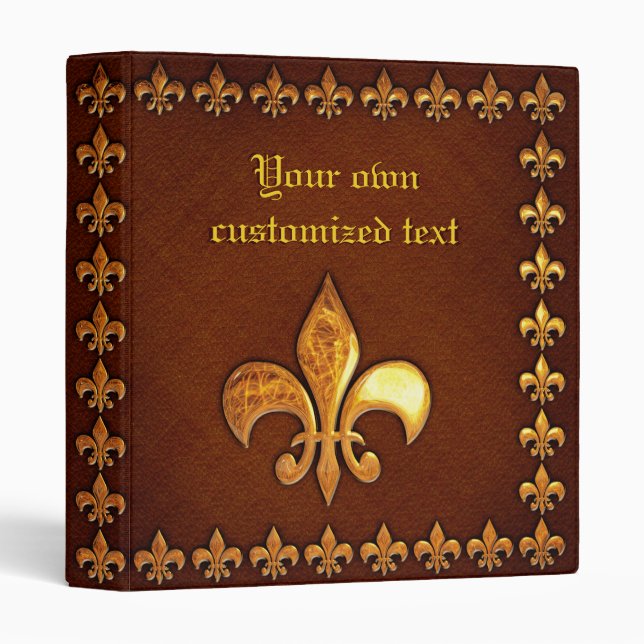 Old Leather Cover with golden Fleur-de-Lys - Binder (Front/Spine)