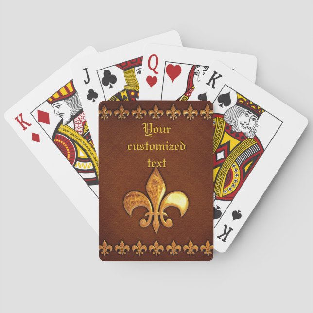 Old Leather Cover with golden Fleur-de-Lys - Poker Cards (Back)